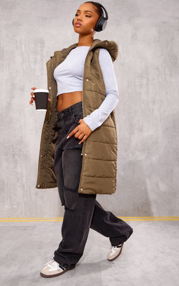Khaki Longline Puffer Vest