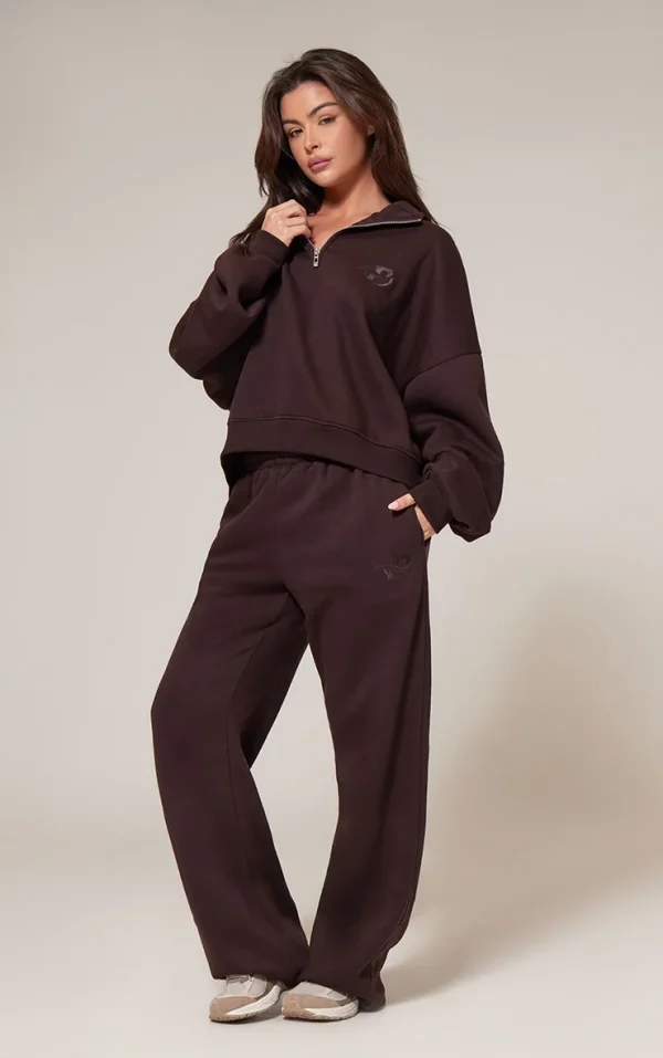 PRETTYLITTLETHING Chocolate Wide Leg Embroidered Sweatpants