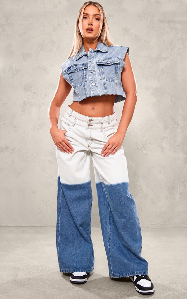 Blue Dip Dye Wide Leg Jeans