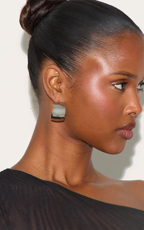 Silver Wide Chunky Medium Hoop Earrings