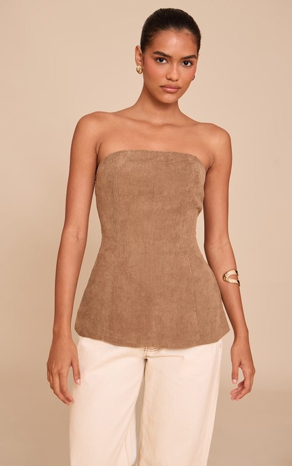 Light Brown Corduroy Longline Bandeau