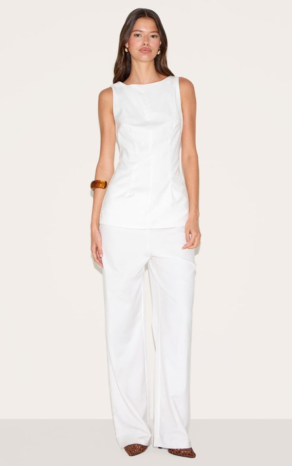 White Tailored Boat Neck Longline Jumpsuit