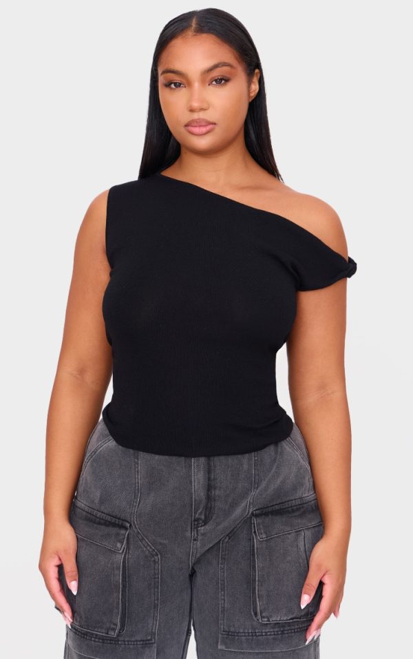 Plus Black Fine Knit Twist Neck Vest Top