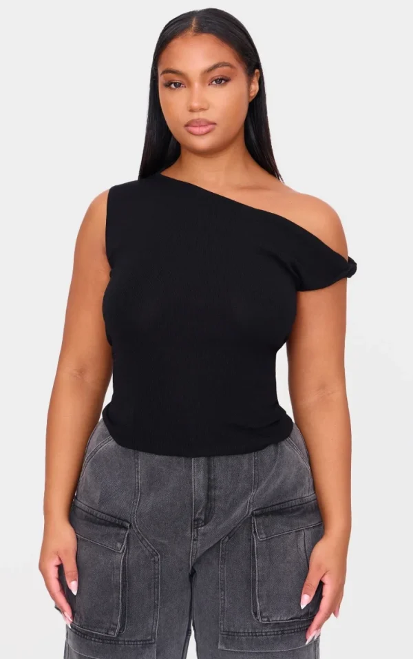 Plus Black Fine Knit Twist Neck Vest Top