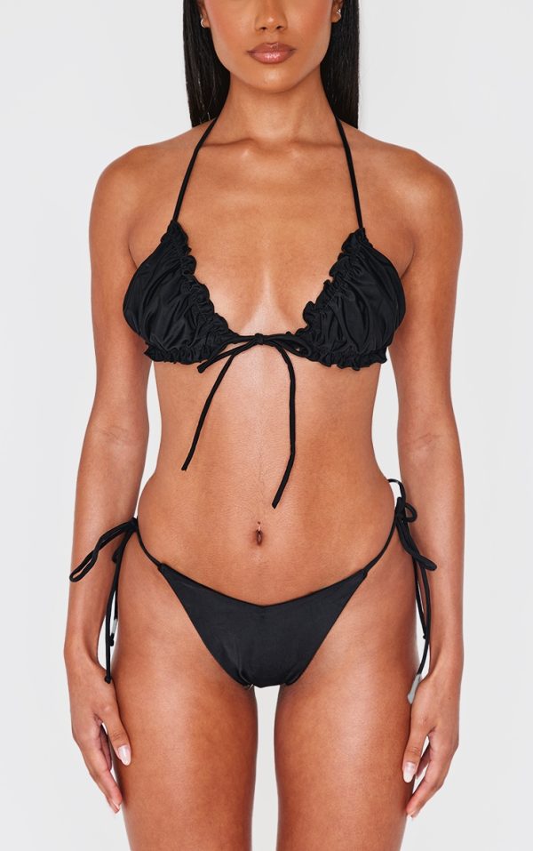 Black V Front Tie Side Bikini Bottoms