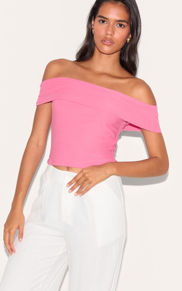 Candy Pink Soft Touch Bardot Long Top