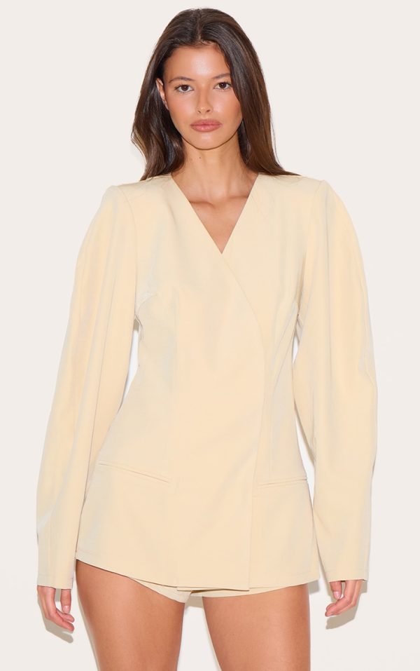 Butter Yellow Cross Front Cocoon Sleeve Tailored Romper