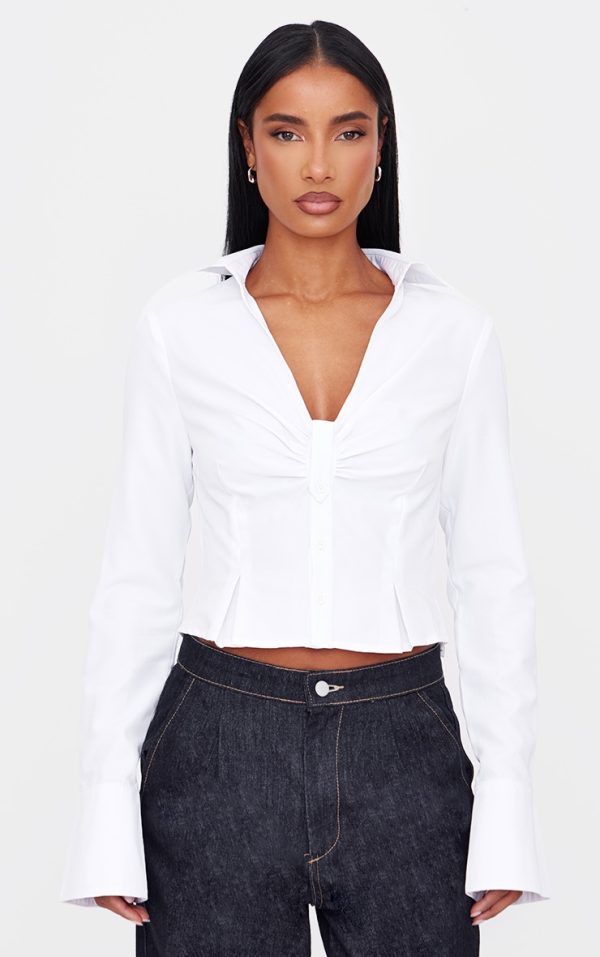 White Ruching Detail Shirt