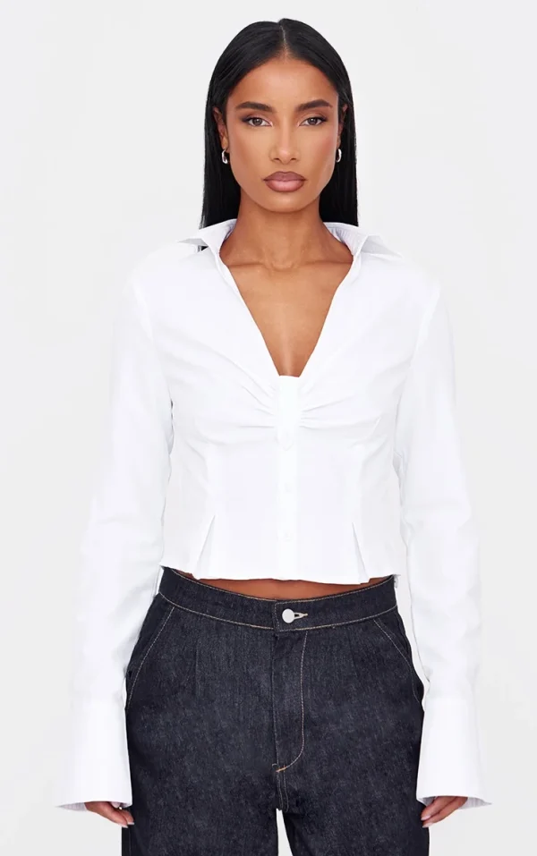 White Ruching Detail Shirt