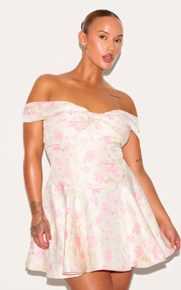 Plus Pink Bardot Jacquard Shift Dress