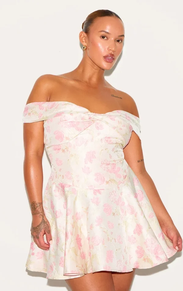 Plus Pink Bardot Jacquard Shift Dress