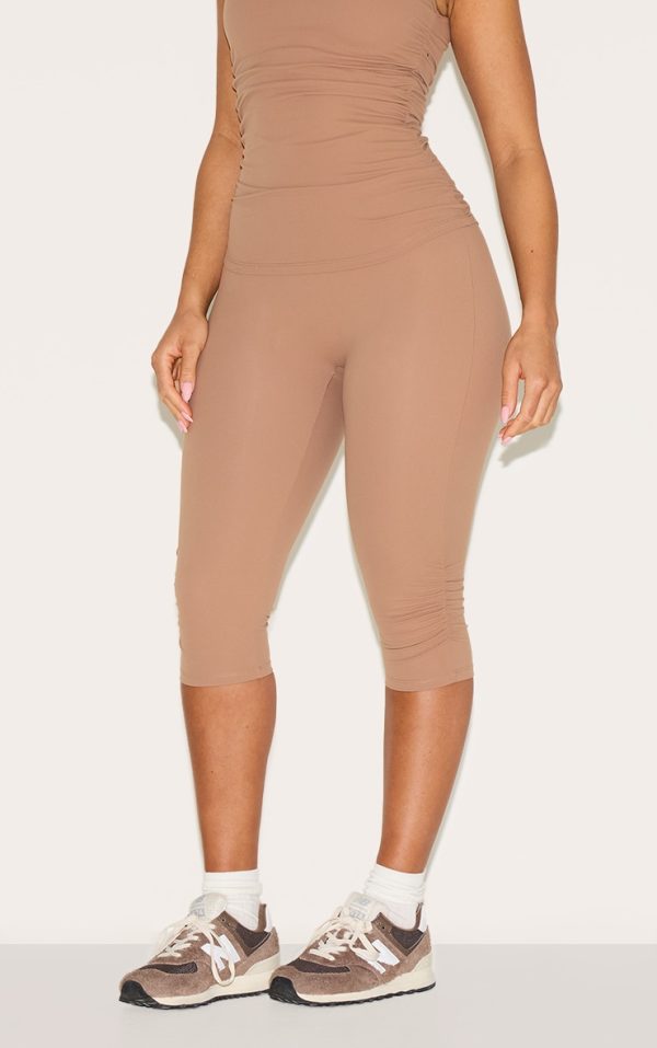 Shape Taupe Active Ruched Side High Waisted Capri Pants