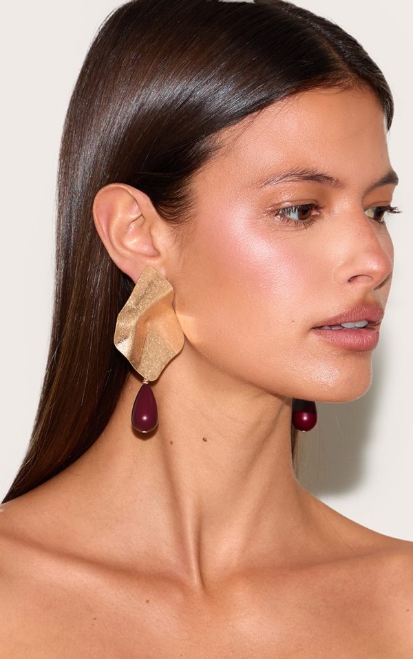 Gold Hammered Abstract Tear Drop Statement Earrings