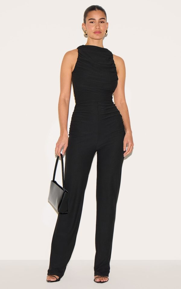 Black Soft Touch Ruched Straight Leg Jumpsuit