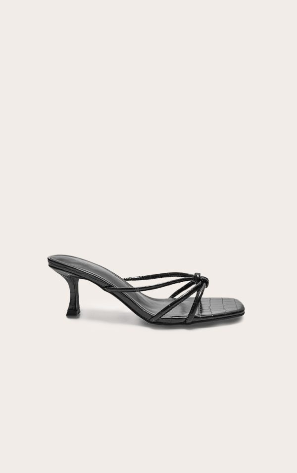 Black Wide Fit Croc PU Square Toe Knotted Heeled Mules
