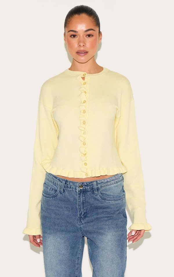 Lemon Knit Ruffle Detail Cardigan