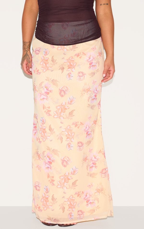 Plus Lemon Floral Printed Low Rise Fishtail Maxi Skirt