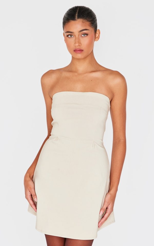 Cream Stretch Woven Bandeau Mini Shift Dress
