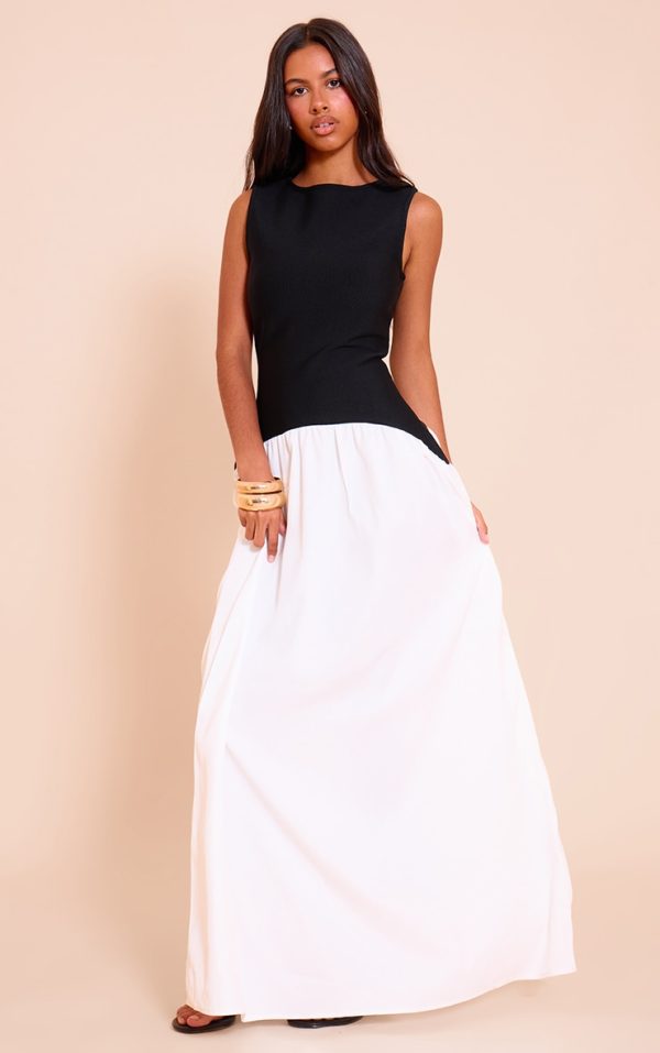 Petite Black Sleeveless Fitted Drop Waist Maxi Dress
