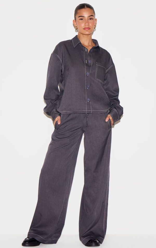 Charcoal Woven Contrast Stitch Wide Leg Pants