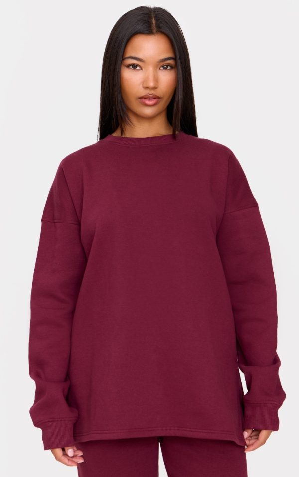 Burgundy Oversized Split Hem Sweatshirt