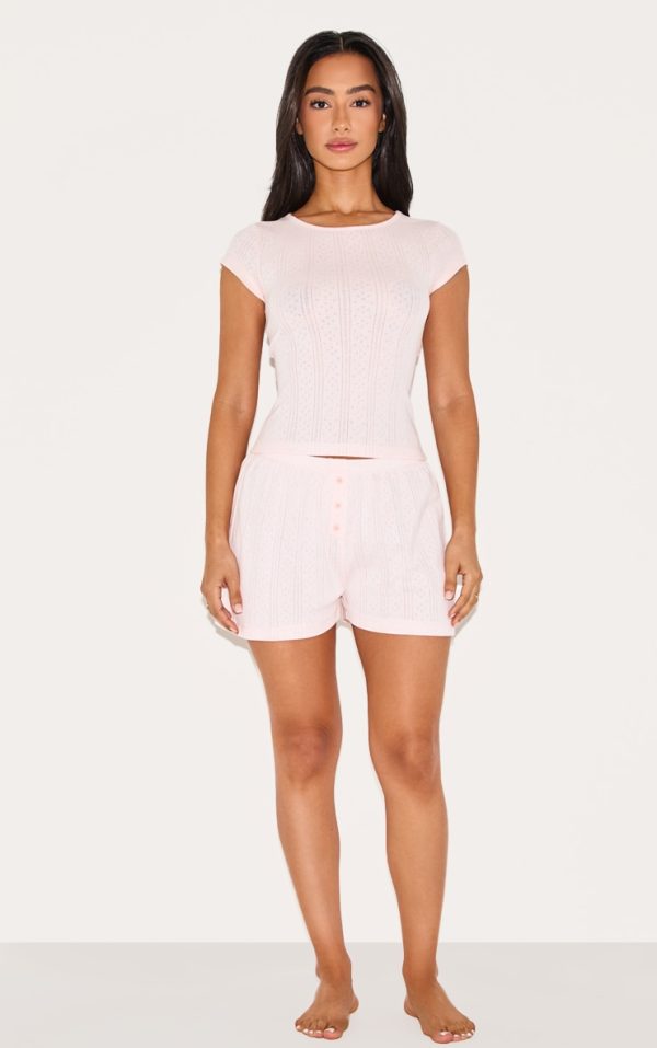 Petite Baby Pink Pointelle Pajama Shorts