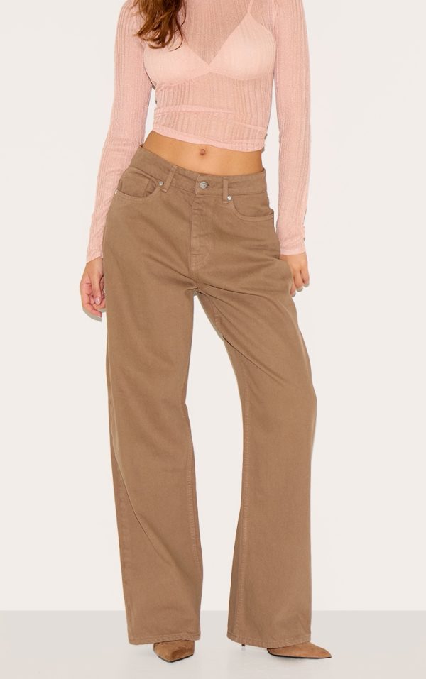 Dark Khaki Mid Rise Wide Leg Jeans