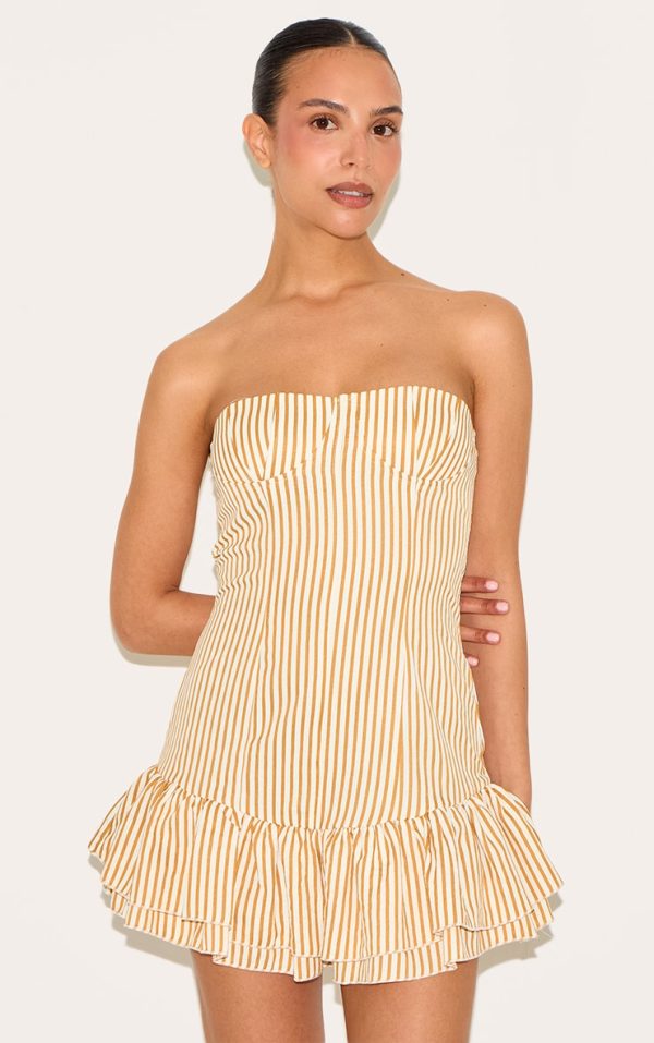 Petite Mustard Pinstripe Mini Dress