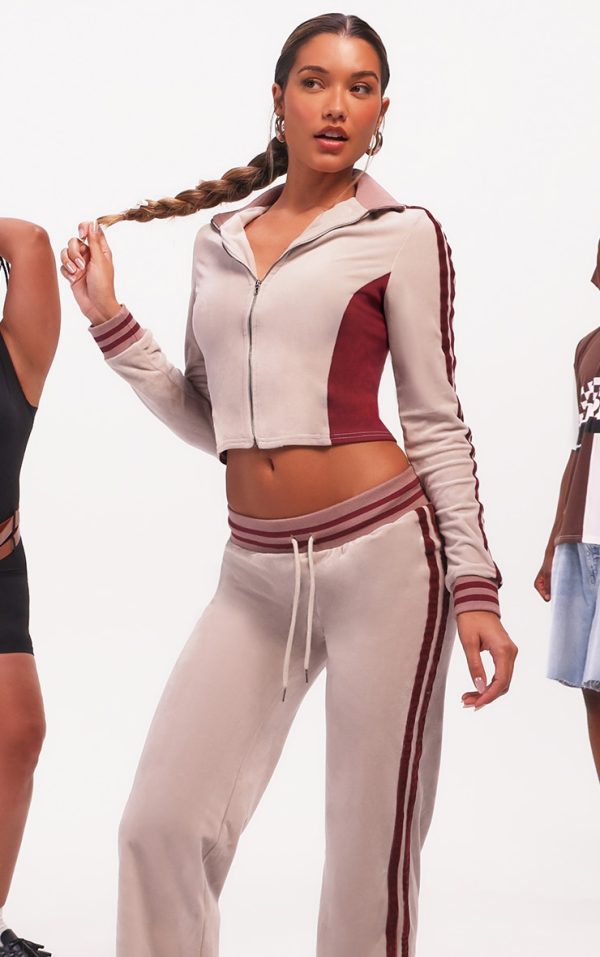Purple Velvet Fitted Front Zip Track Top