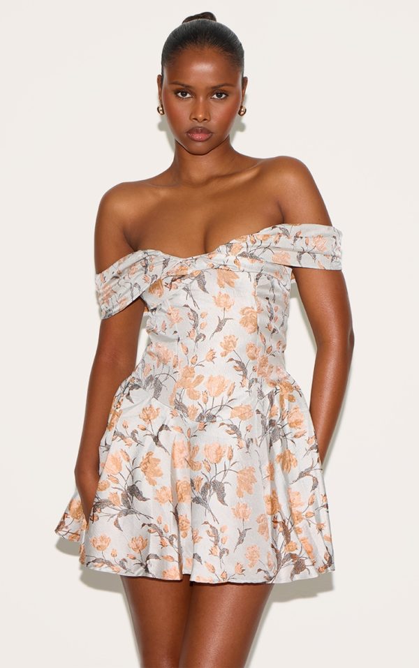 Blue Bardot Jacquard Shift Dress
