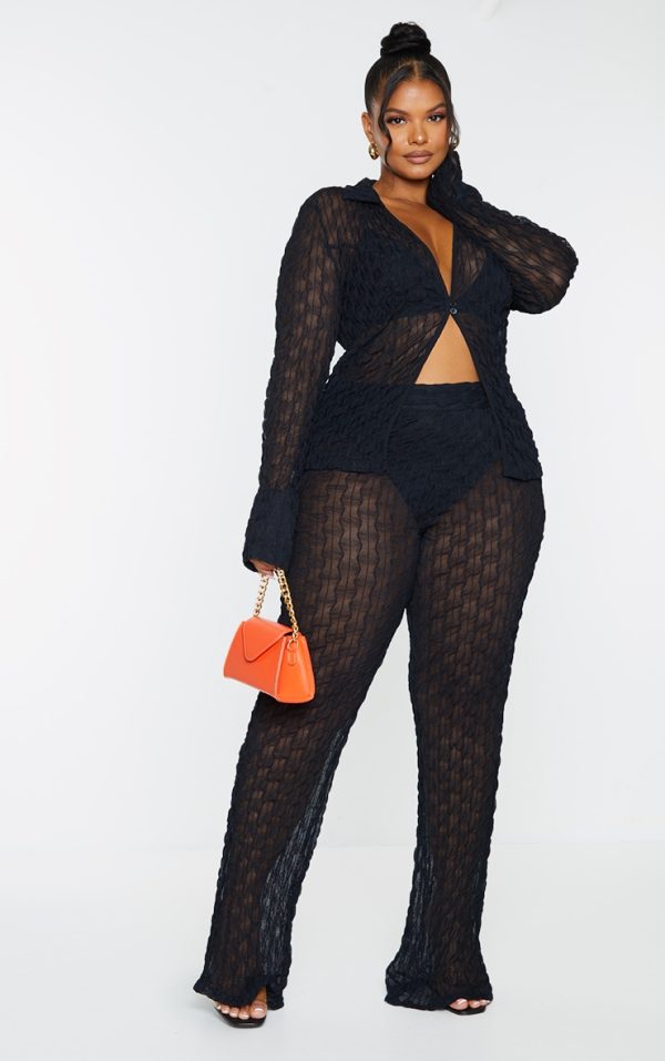 Plus Black Mesh Straight Leg Pants