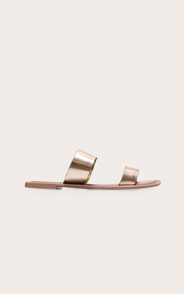 Gold Twin Strap Basic Leather Sandals
