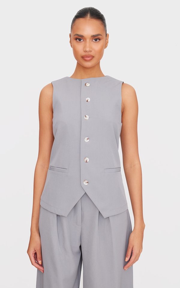 Grey Woven Tailored Vest