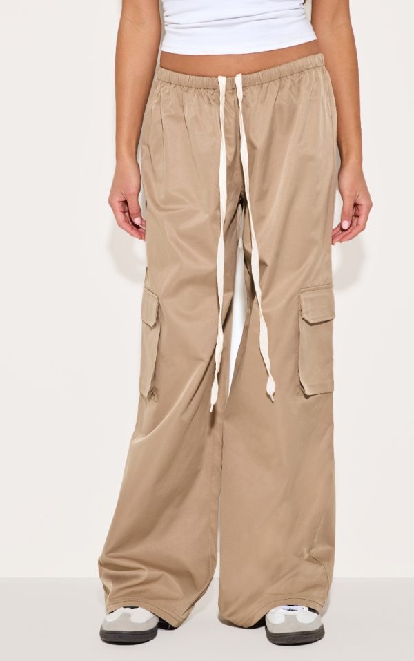 Stone Drawstring Cargo Pocket Detail Straight Leg Pants