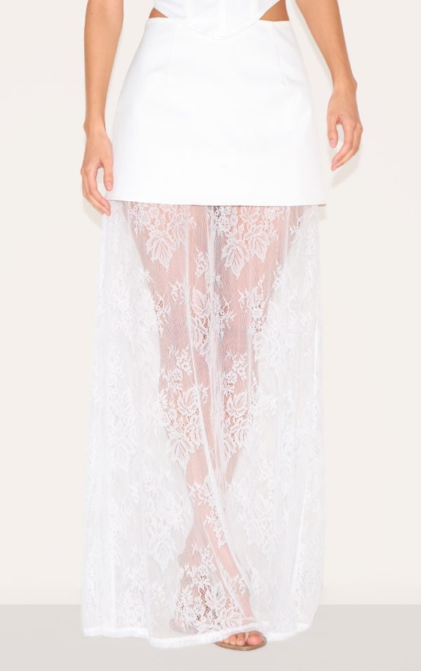 Ivory Overlay Detail Lace Maxi Skirt