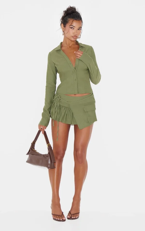 Khaki Woven Frill Detail Cargo Skort