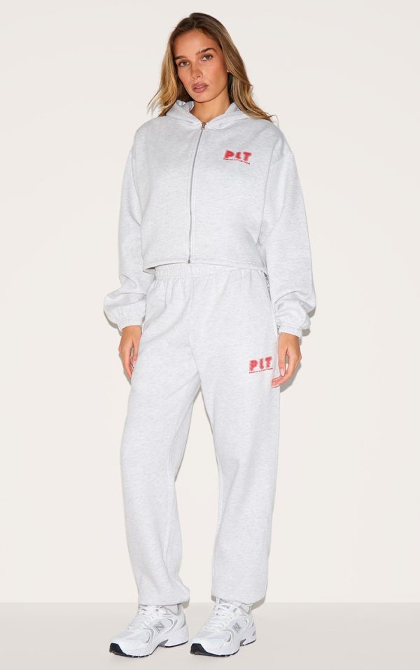 PRETTYLITTLETHING Grey Marl Oversized Cuffed Sweatpants