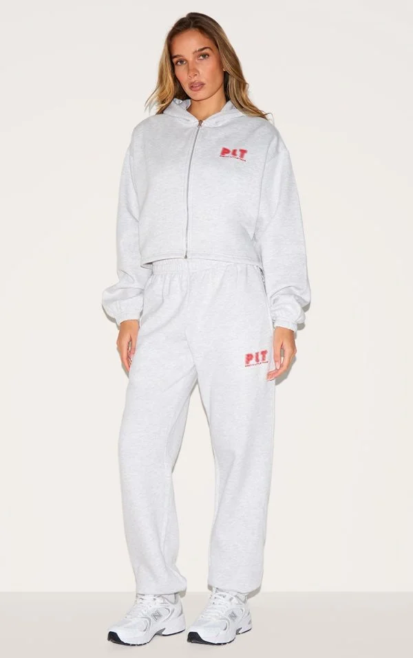 PRETTYLITTLETHING Grey Marl Oversized Cuffed Sweatpants