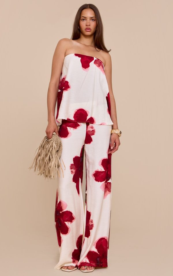 Multi Floral Print Wide Leg Pants