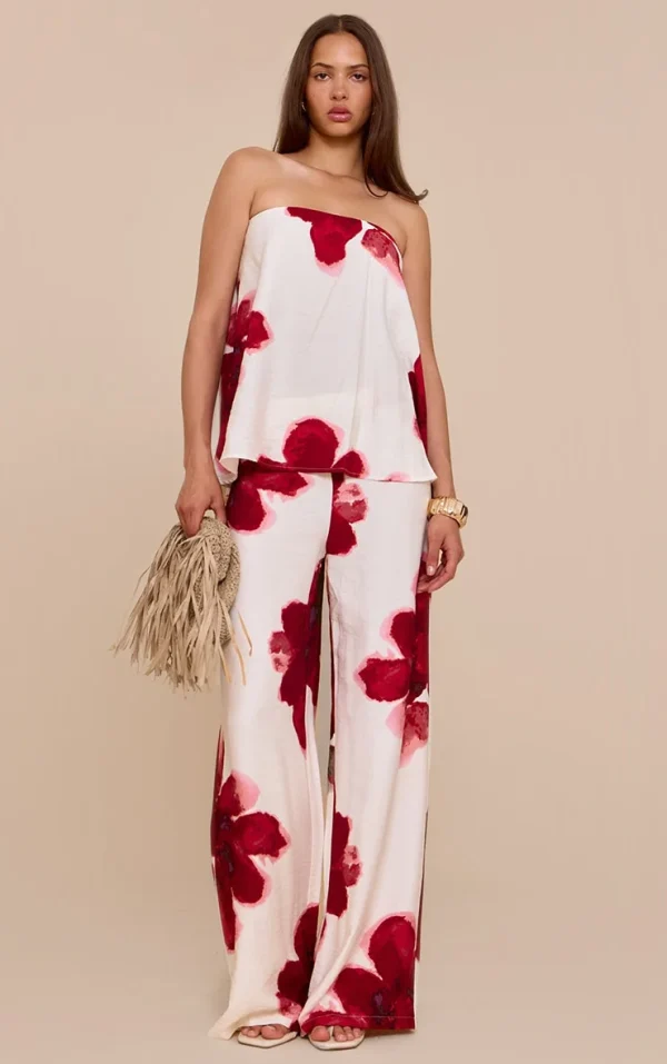 Multi Floral Print Wide Leg Pants