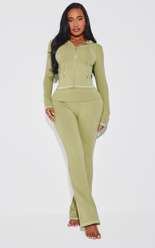 Shape Sage Green Sculpted Contrast Stitch Foldover Waist Flare Pants