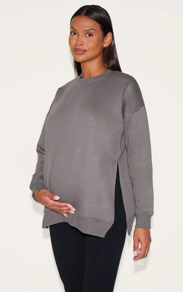 Maternity Charcoal Nursing Side Split Sweatshirt