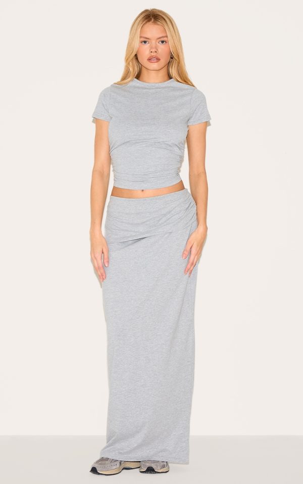 Grey Marl Foldover Cotton Maxi Skirt