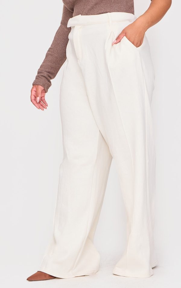 Plus Cream Pintuck Tailored Sweatpants