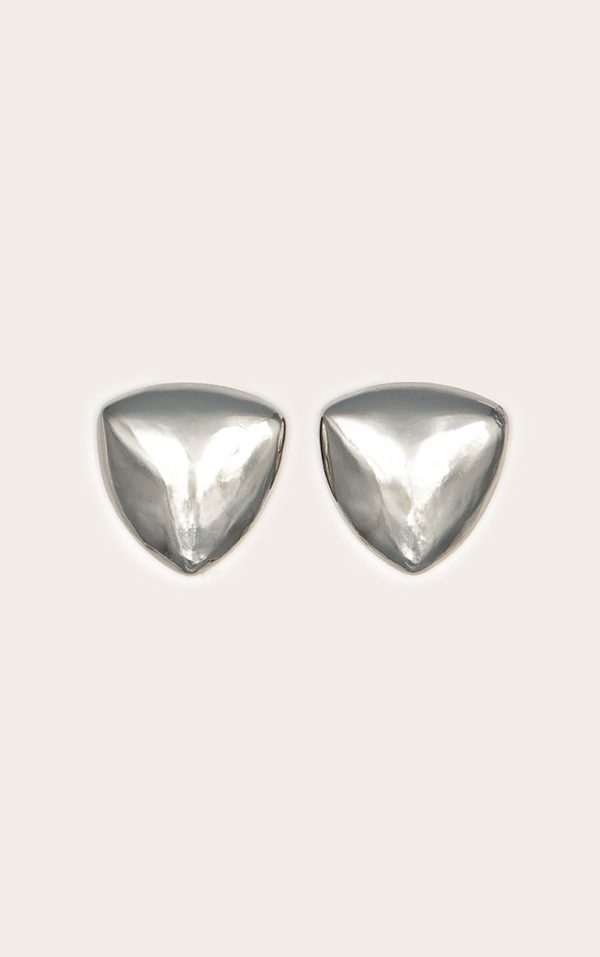 Silver Bevelled Triangle Chunky Statement Stud Earrings