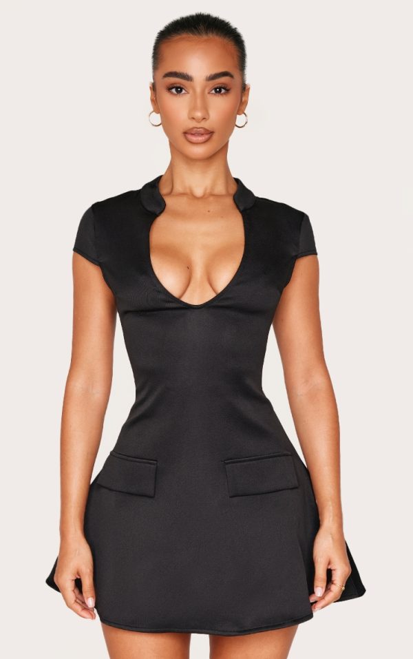 Petite Black Woven Structured Shift Dress