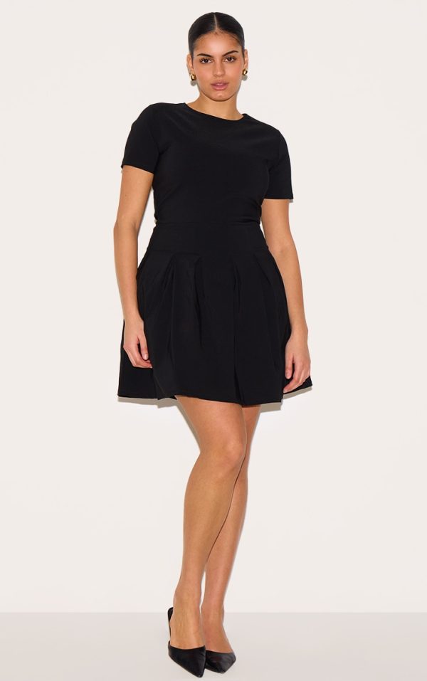 Plus Black Pleat Hem Detail Tailored Mini Dress