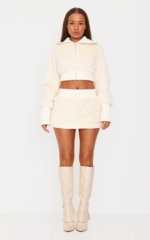Petite Cream Fur Mini Skirt