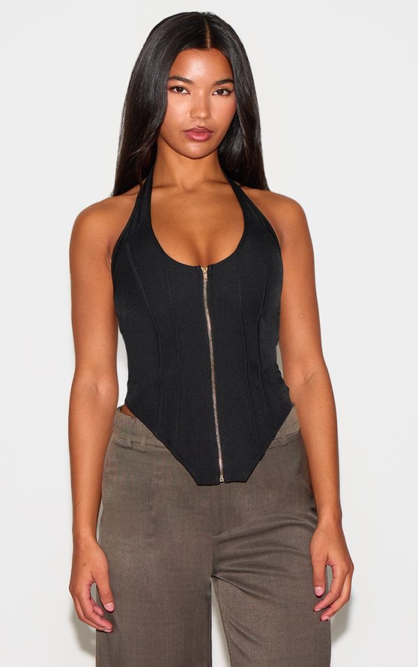 Black Boned Dip Hem Corset