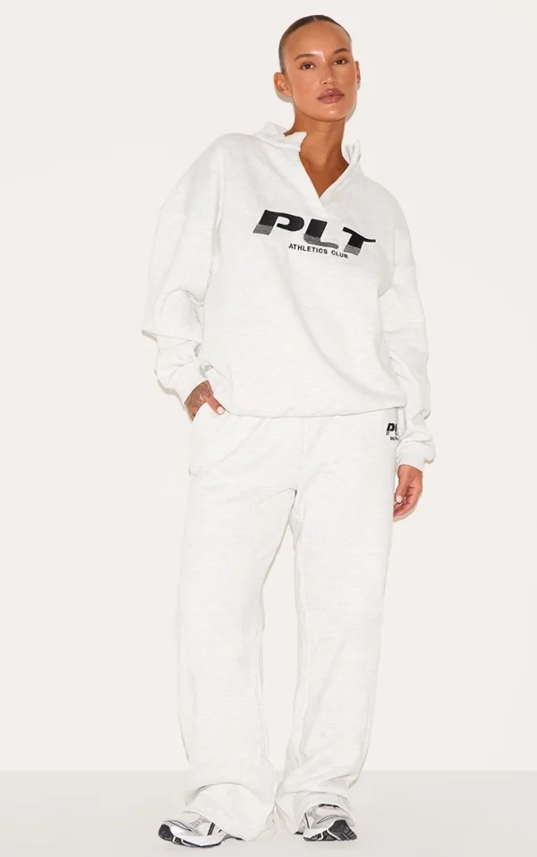 PRETTYLITTLETHING Plus Grey Athletics Club Embroidered Wide Leg Sweatpant